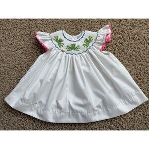 Remember Nguyen Octopus Smocked Dress Girls Size 18 mo White Ric Rac Trim